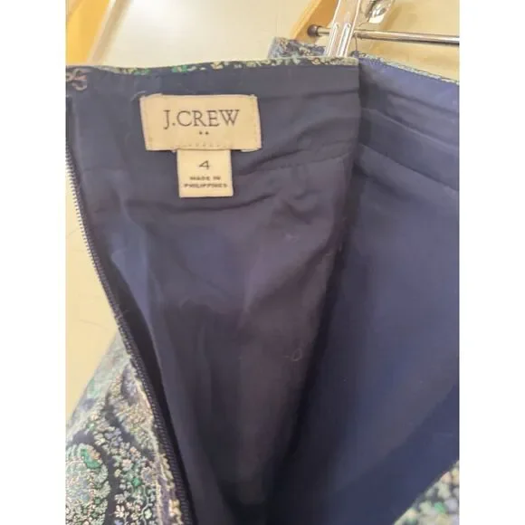J Crew Paisley Blue Size 4 Knee Length Skirt Women's Pencil Skirt - Picture 4 of 7